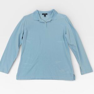 Lands End Women’s Size M10/12 Light Blue Long Sleeve Polo Shirt Comfort